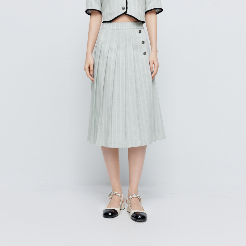 【商场同款】诗凡黎薄荷曼波百褶半身裙2024夏新款裙子3F4640691