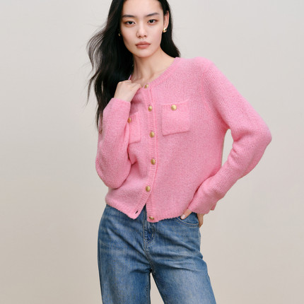 伊芙丽圈圈羊绒温柔女主气质小香风羊绒衫女2023秋装新款上衣开衫