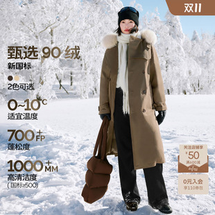 伊芙丽轻奢质感可脱卸毛领风衣式长款鸭绒羽绒服外套2024冬款