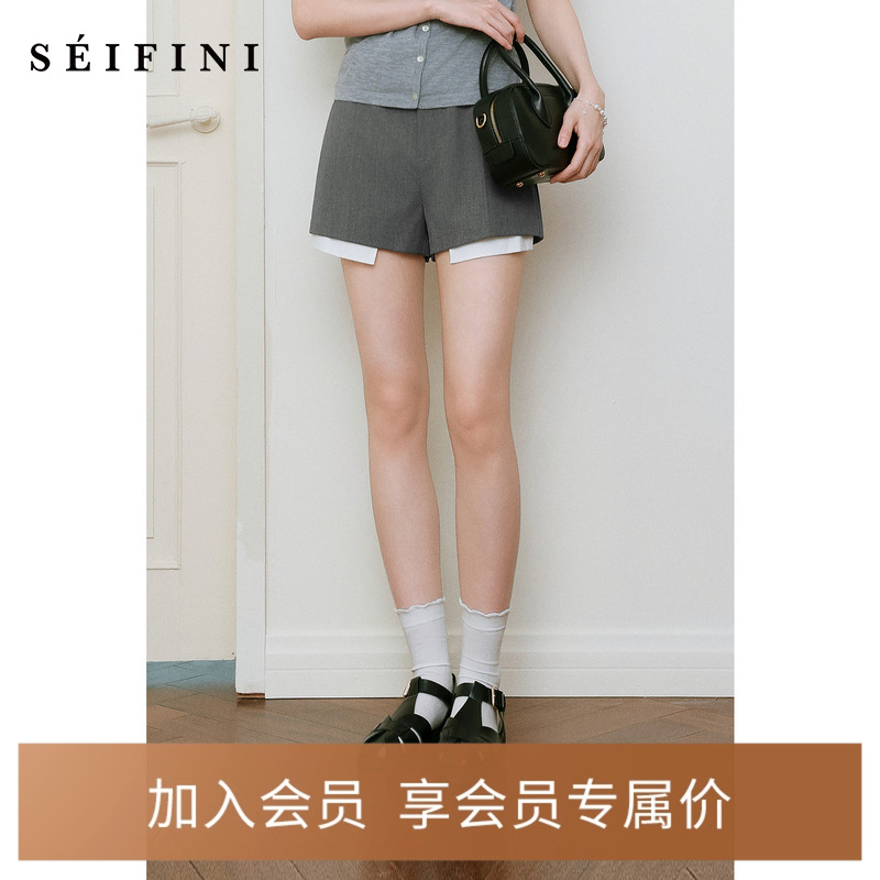 诗凡黎灰色千金感简约小A西装短裤2024秋新款小个子显瘦百搭裤子