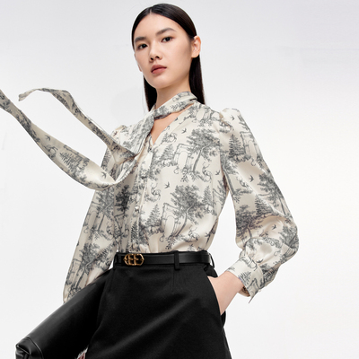 伊芙丽时尚设计感系带衬衫小上衣