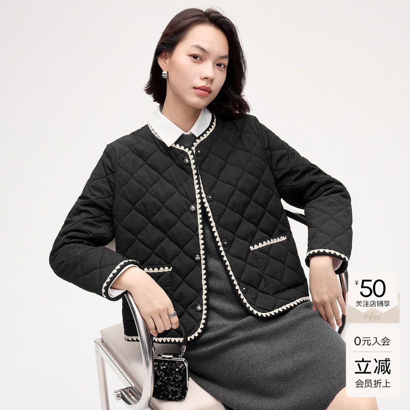 伊芙丽全羊绒内胆轻奢小香风设计感衬衫棉服女外套2024秋季新款