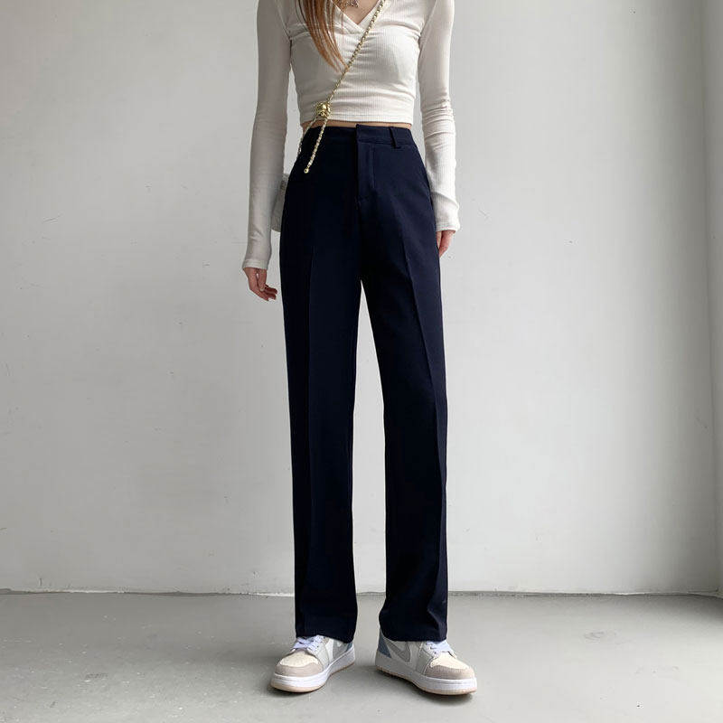 夏季薄款窄版阔腿裤女韩版高腰宽松直筒裤子休闲 职业西装拖地长