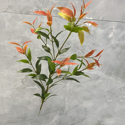 仿真渐变红车树枝立体胶叶手感大树装饰景观制作树叶石楠叶