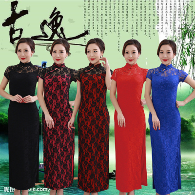 短袖走秀演出服长款优雅风旗袍