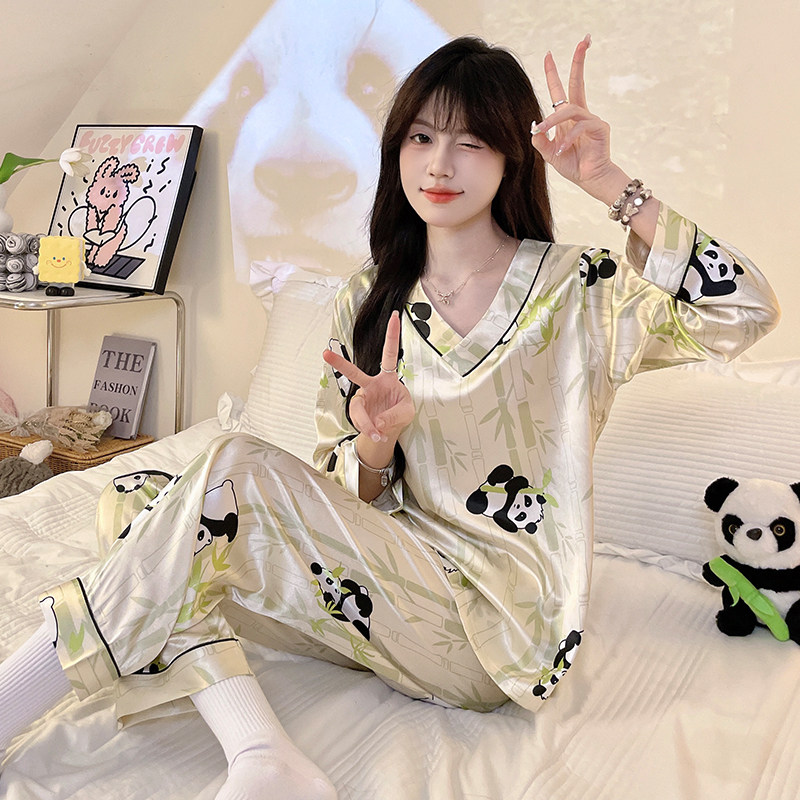 冰丝睡衣女夏季薄款甜美可爱韩版长袖两件套装宽松性感家居服春秋