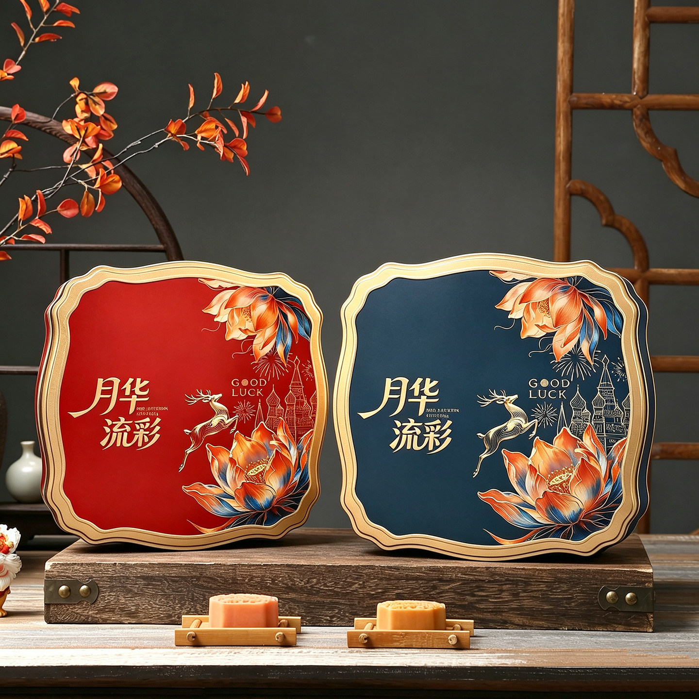 新中式铁盒月饼包装盒4粒定制
