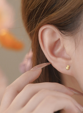 纯银999正品黄色耳钉国风玄学旺财耳环新中式精致文艺小众女耳饰