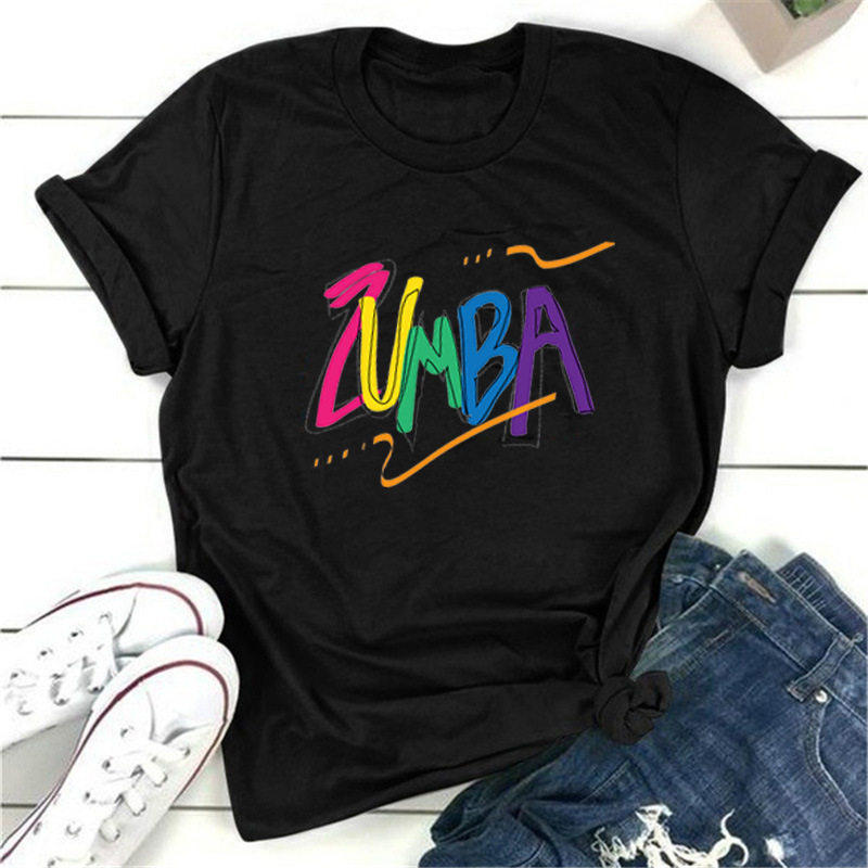 2024年跨境T恤亚马逊独立站女装短袖wish现货TEMU 尊巴舞蹈ZUMBA