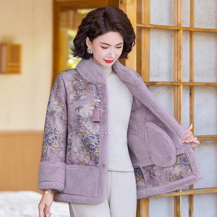 妈妈秋冬装加绒冬天棉衣洋气水貂绒外套中老年女冬装保暖毛呢上衣,女装/女士精品,大码呢大衣,淘宝优惠券,粉丝福利购,淘宝优惠卷