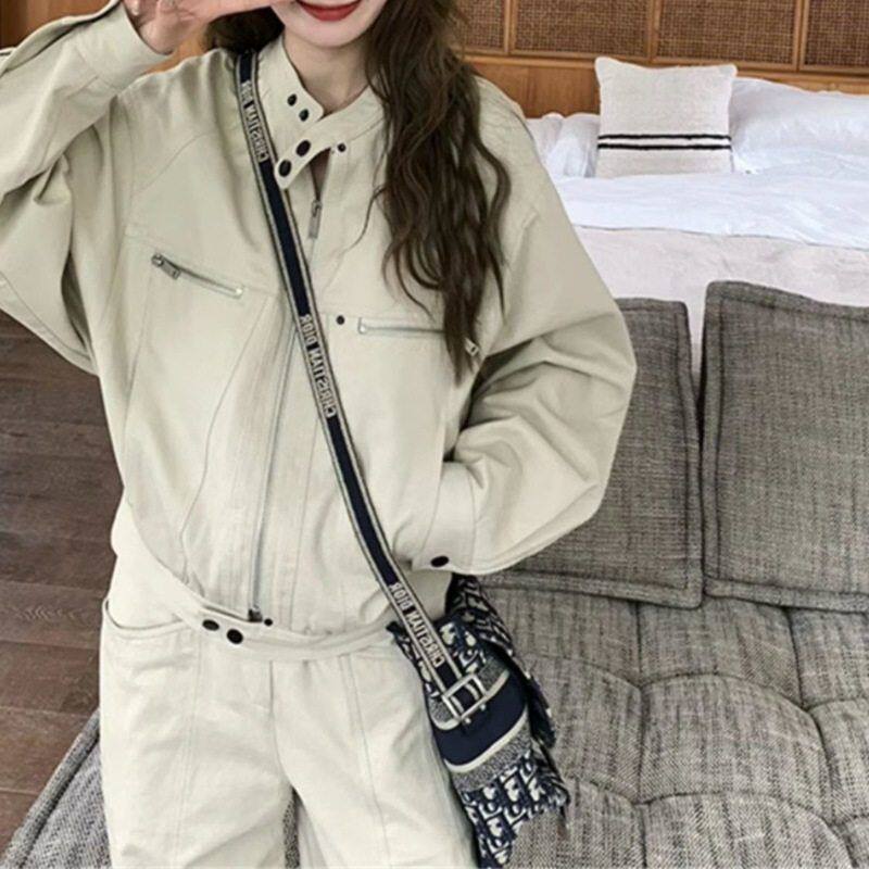 酷酷修身套装秋装时髦高腰外套2024女同款夹克网红工装裤新款