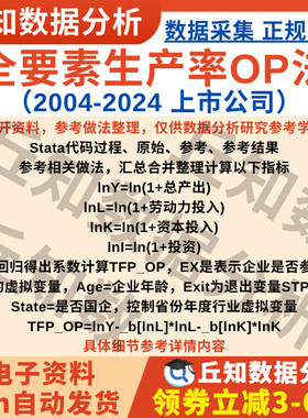 企业全要素生产率OP法2024年版Stata代码上市公司数据25/7/02更新