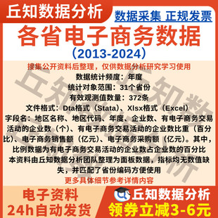 各省电子商务数据2024-2013年企业数、销售额、采购额汇总表Excel