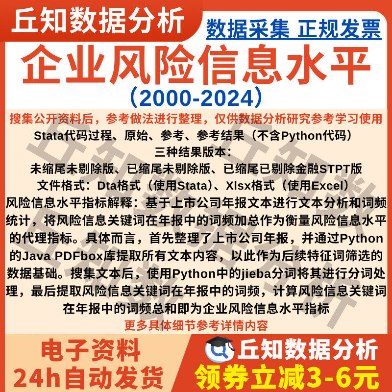 企业风险信息水平2024-2000年上市公司词频数据Excel表格剔除缩尾
