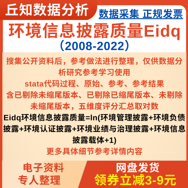 企业环境信息披露质量Eidq计算2022-2008stata代码含剔除缩尾版本