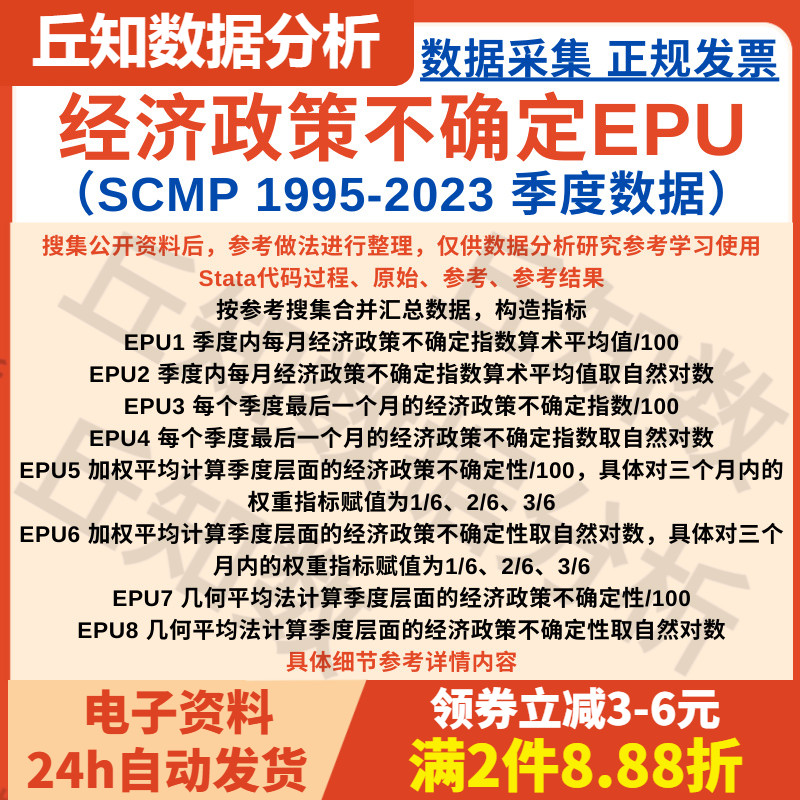 季度经济政策不确定性指数EPU1995-2023 SCMP数据整理含Stata代码