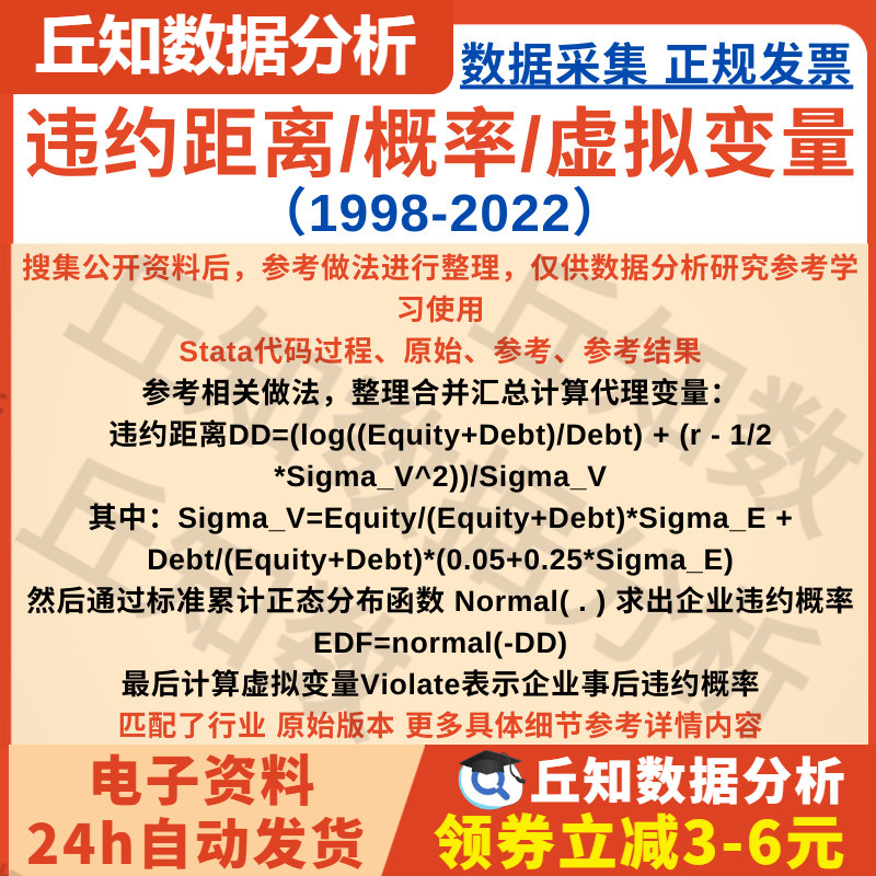 违约风险距离 企业违约概率 事后违约变量Stata计算代码1998-2022