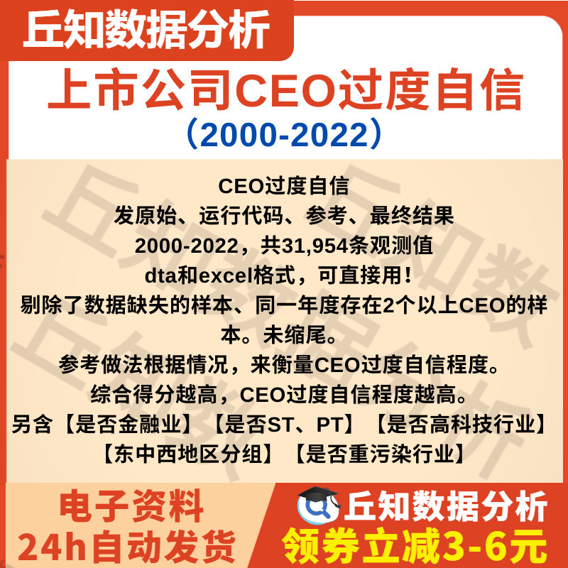 CEO过度自信2000-2022上市公司数据含原始、运行代码、参考、结果