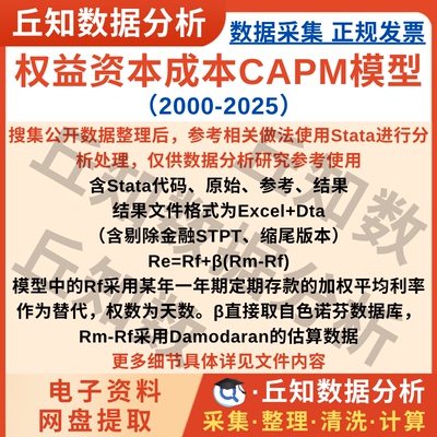 权益资本成本CAPM模型2025-2000数据上市公司stata代码Excel企业
