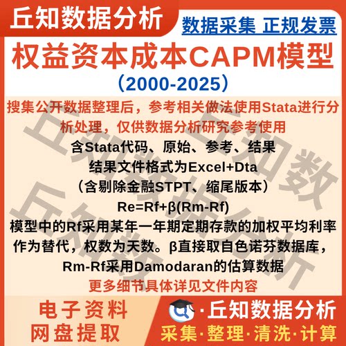 权益资本成本CAPM模型2025-2000数据上市公司stata代码Excel企业
