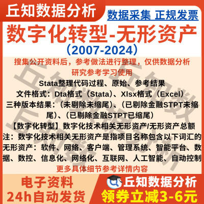 企业数字化转型(无形资产)2024-2007Stata代码上市公司数据Excel