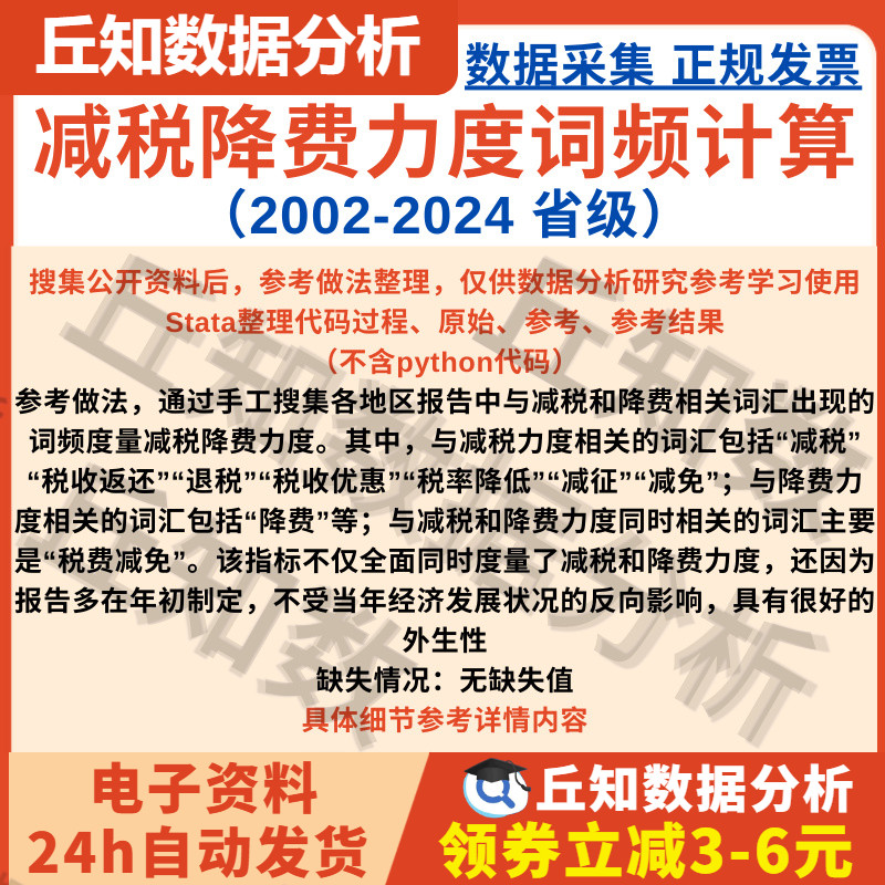 省级减税降费力度词频计算2002-2024文本分析Stata与Exce版l结果