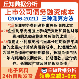 上市公司债务融资成本2001-2021数据 包括三种测算方法，面板数据