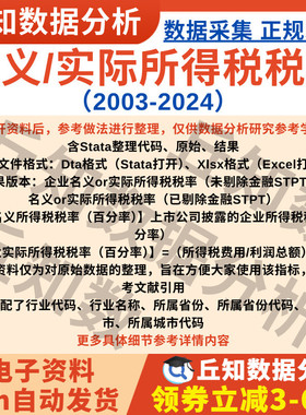 企业名义/实际所得税率2024-2003上市公司数据stataExcel剔除缩尾