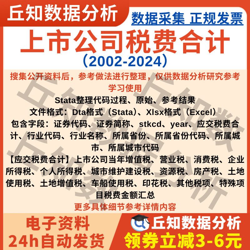 上市公司税收数据2024-2002年企业明细Stata含说明行业筛选Excel