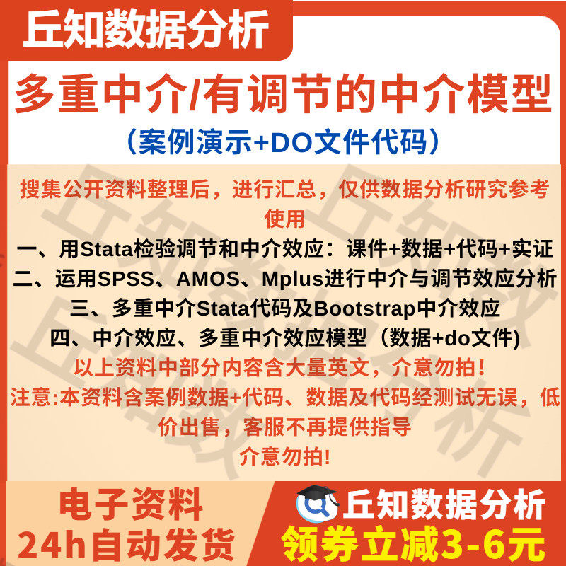 多重中介/有调节的中介模型示例+DO文件Stata代码Spss Amos Mplus
