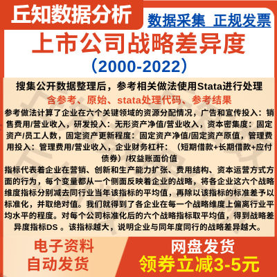 上市公司战略差异度数据2022-2000含参考stata代码参考结果标准化