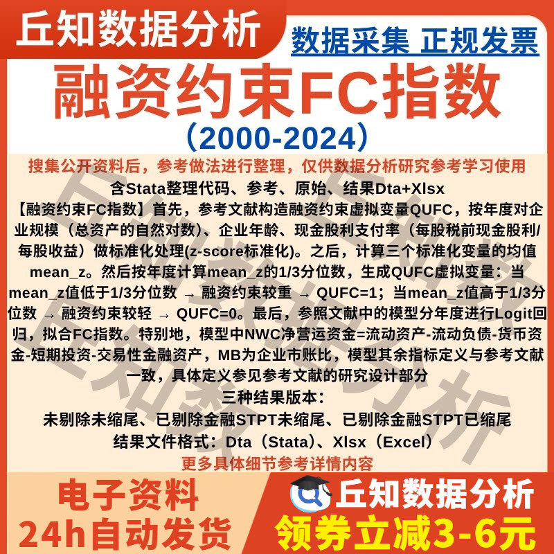 融资约束FC指数2024-2000上市公司数据Stata代码Excel剔金融STPT