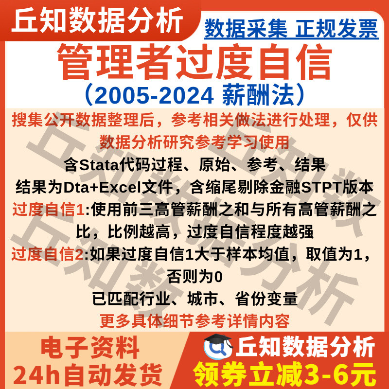 管理者过度自信2024-2005上市公司数据dta和excel格式含stata代码