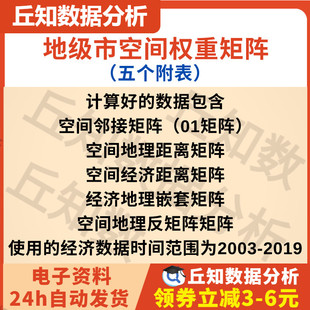 地级市空间权重矩阵，01邻接地理距离经济距离经济地理嵌套地理反
