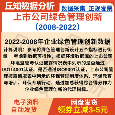 上市公司绿色管理创新数据2008-2022，五指标加总，Excel＋Dta