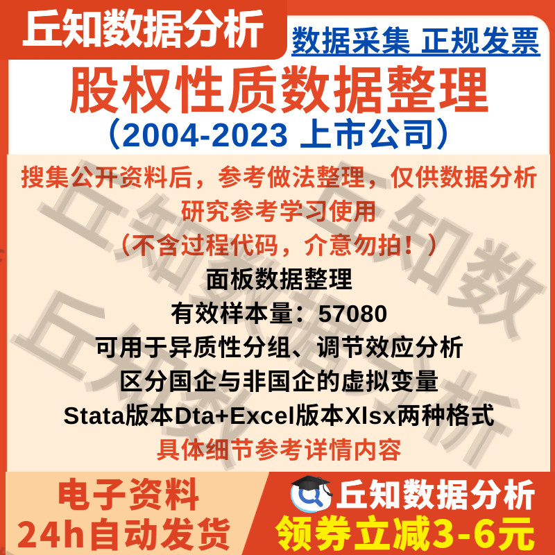 上市公司股权性质数据整理2004-2023Stata/Excel结果虚拟变量面板