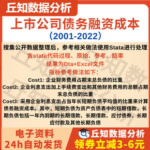上市公司债务融资成本2022-2001 含stata代码过程 原始 参考 结果