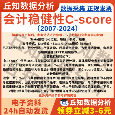 会计稳健性Cscore2024-2007年数据Stata代码Basu盈余企业上市公司