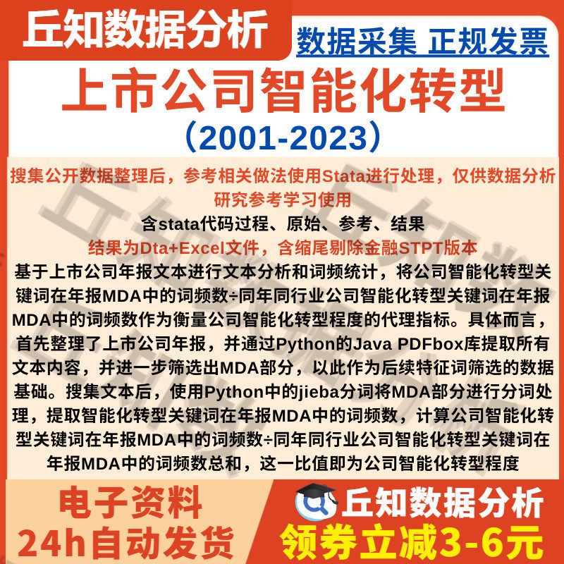 上市公司智能化转型2023-2001Dta数据年报关键词频Stata整理Excel