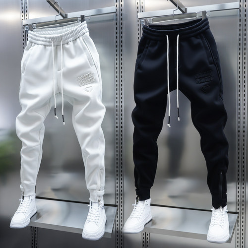 潮流秋冬加绒纯色束脚男休闲裤