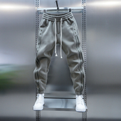 小脚运动卫裤 男士 松紧腰束脚裤 潮流新款 秋冬季 加绒拼接竖条休闲裤