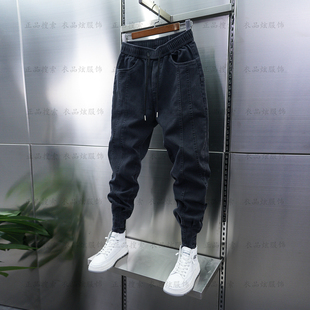 百搭显瘦束脚长裤 2025男士 纯色弹力拼接小脚裤 黑色简约休闲裤 秋季