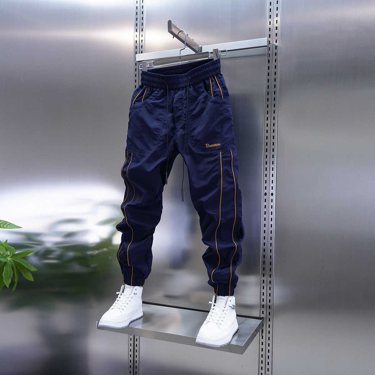 男士潮牌新款速干拼接休闲裤夏季薄款户外冲锋裤松紧腰小束脚长裤