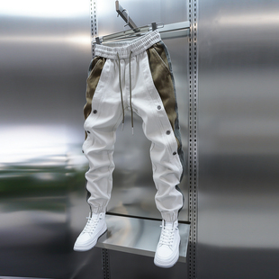 加绒时尚 拼接束脚休闲裤 高品质小脚裤 韩版 子 潮流男士 潮牌长裤 新款