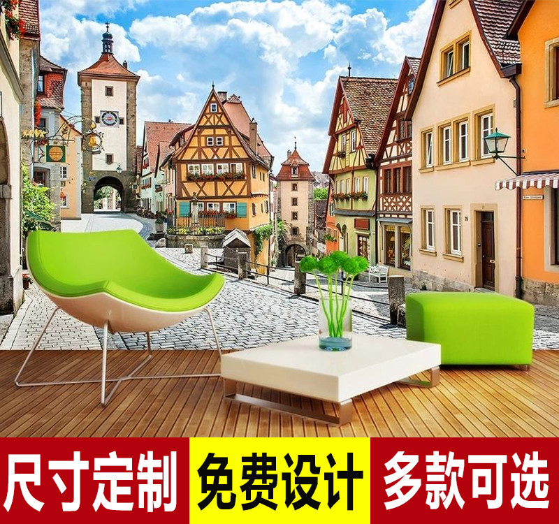 欧美建筑城市背景墙复古怀旧餐厅壁纸酒吧办公室定制壁画卧室墙纸