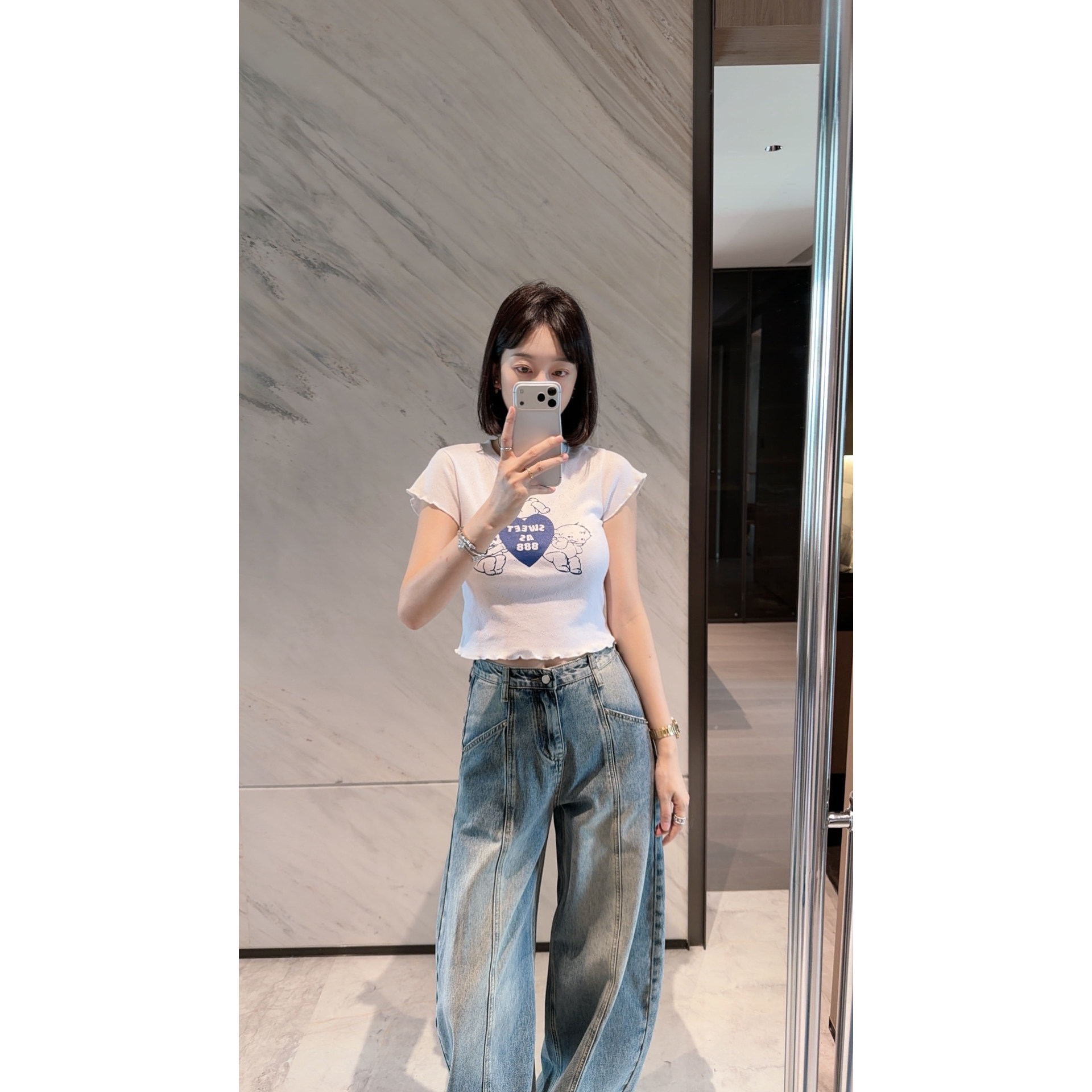 【张静芝】减龄爱心娃娃印花短袖T恤