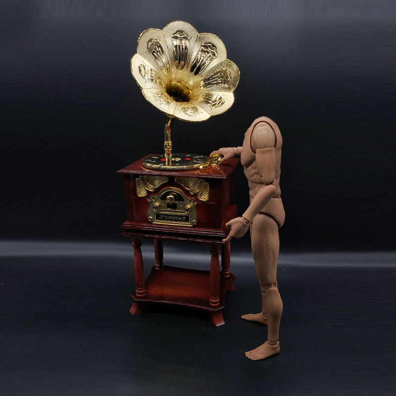 6分兵人场景配件复古老式留声机