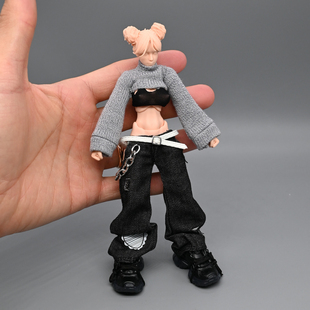 Romankey女素体1/12潮流兵人衣服配件6寸机娘辣妹牛仔裤露胸上衣