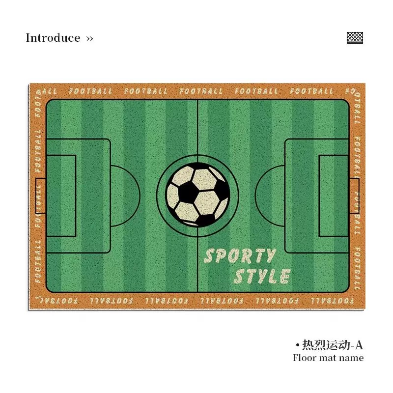 运动家庭 丝圈入户门垫创意足球场图案玄关脚垫刮泥蹭土地垫 免洗