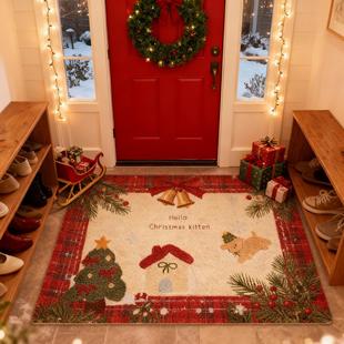 2026新年圣诞节氛围丝圈入户门垫玄关脚垫刮泥蹭土地垫耐脏可裁剪